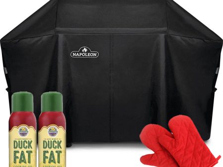 Napoleon PRO 665 Outdoor Grill Cover Black + Oven Mitt & Duck Fat Spray 2 Pack Sale