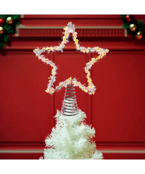 12  55-Light Warm White LED Silver Tinsel Star Treetop For Cheap