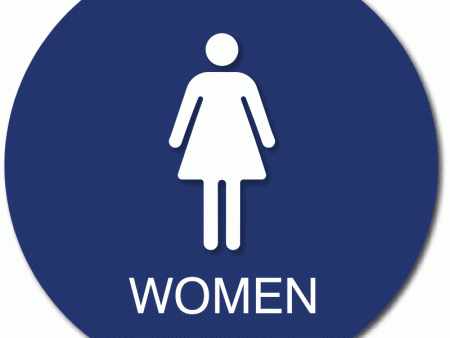 Women Bathroom Door Sign with Female Gender Symbol and Text on Sale