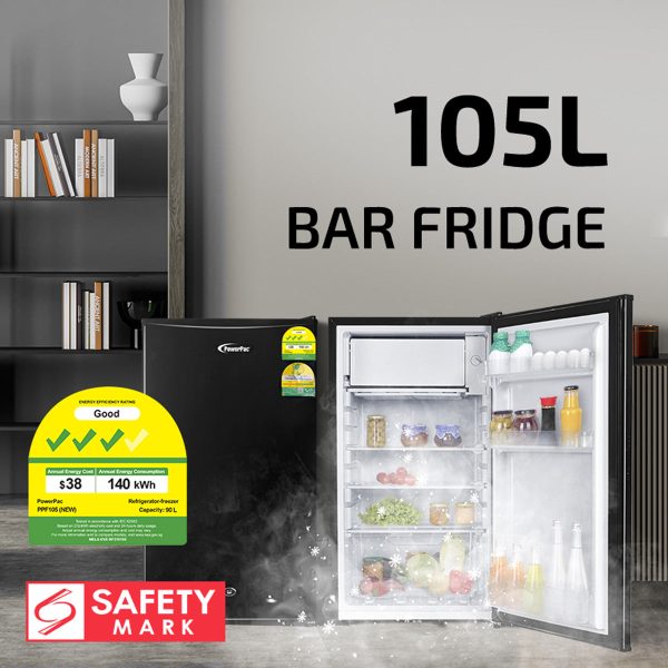 Bar Fridge 105L with Lock (PPF105 Black) For Discount