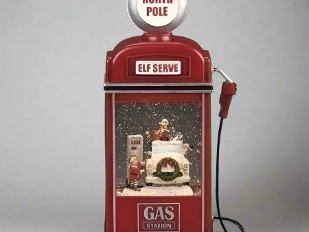 Lighted Swirl North Pole Gas Pump W  Santa And Elves, 11.5  Online