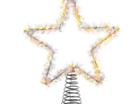 12  55-Light Warm White LED Silver Tinsel Star Treetop For Cheap