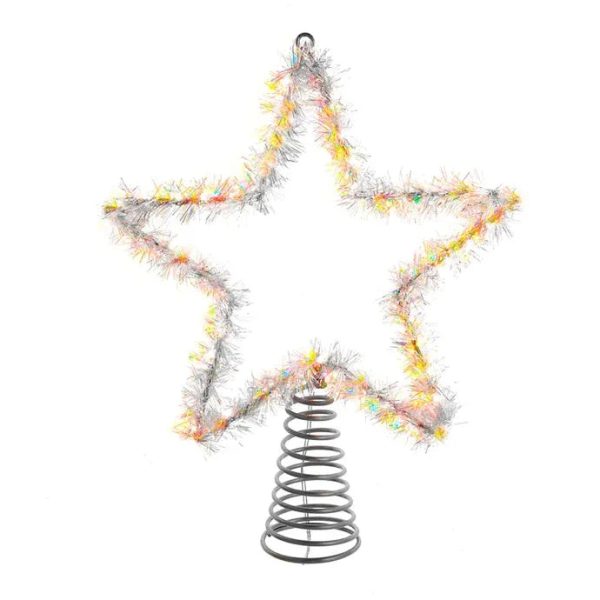 12  55-Light Warm White LED Silver Tinsel Star Treetop For Cheap