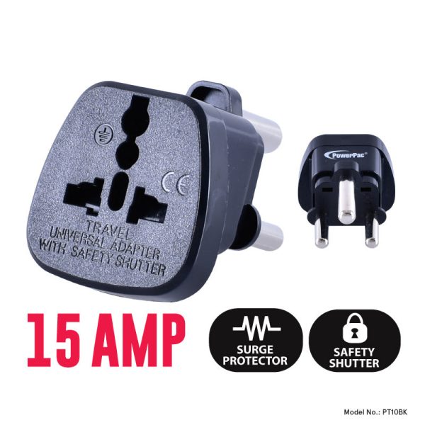 2xpcs 15amp Multi Travel Adapter (PT10BK) South Africa- Black Online now