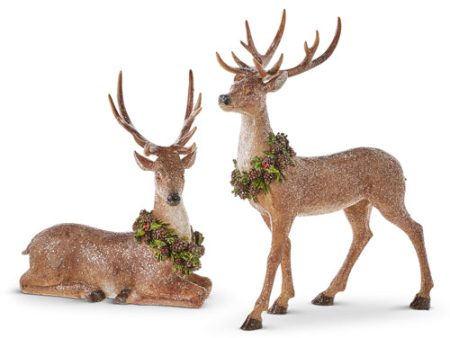 Set of 2 Brown Glittered 16  Deer w Wreath Hot on Sale