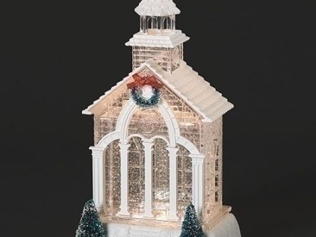 11.5 H Lighted Swirl Church w Tree & Wreath Cheap