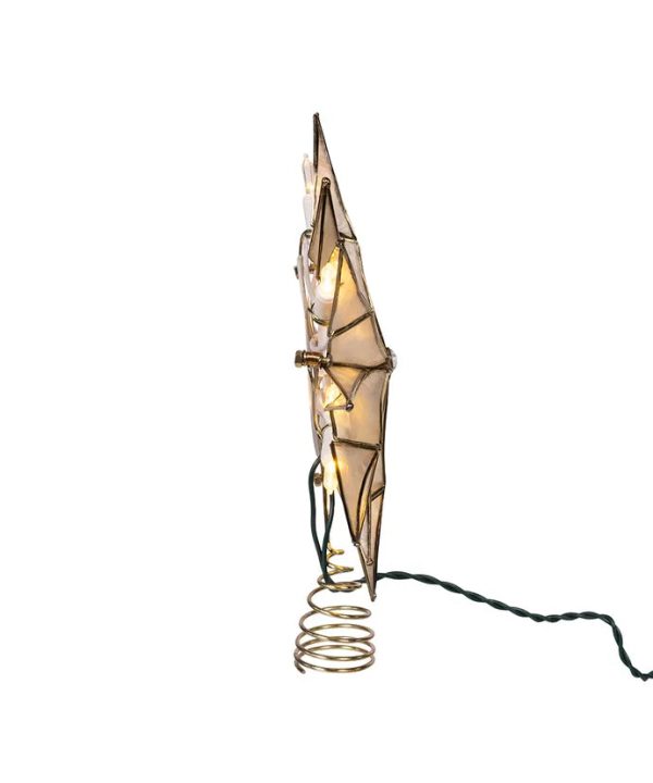 10-Light LED 12-Point Brass Plated Capiz Star With Gem Center Treetop, 10.24“ (UL) Online Sale