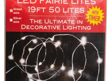 19  50-Light Battery-Operated Cool White LED Green Wire Fairy Lights Online Sale