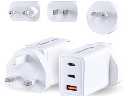 USB Travel Adapter 3 Pin Plug, Fast Charge, Smart Charge 65 Watts, Tablet Charger, Smart Phone Charger (PP7987) Hot on Sale