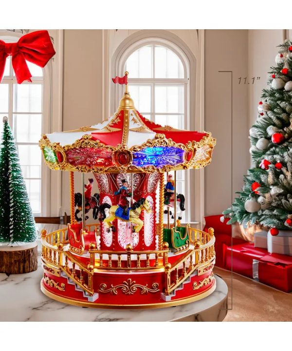 11.1  Battery Operated Multicolor LED Lighted Musical Santa Carousel With Motion Table Piece Discount