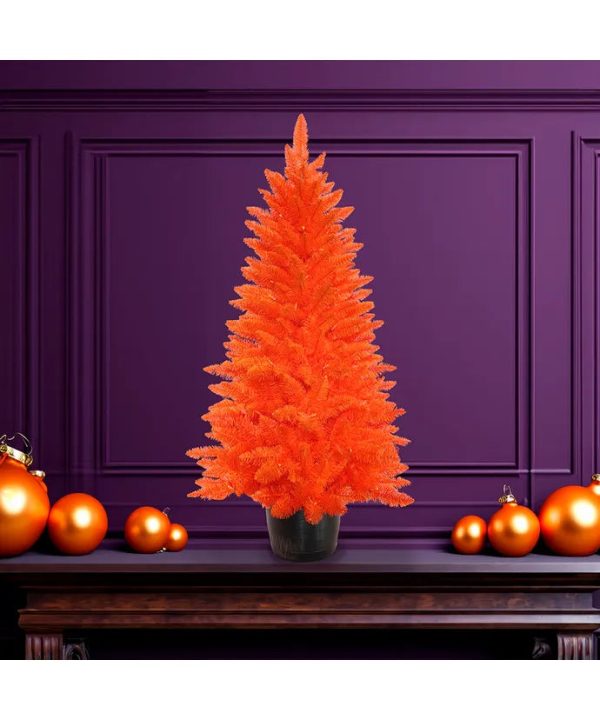 4.5  Battery Operated Pre-Lit Halloween Orange Potted Tree With Orange LED Lights For Discount