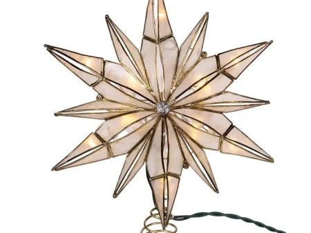 10-Light LED 12-Point Brass Plated Capiz Star With Gem Center Treetop, 10.24“ (UL) Online Sale