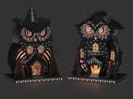 12  Lighted Owlhouse In Orange And Black (2 Styles - Sold individually) Cheap