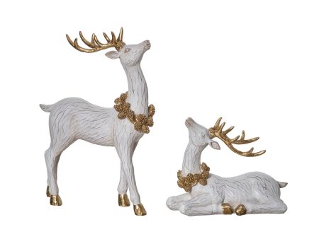 Resin White Reindeer w Gold Accents (Set of 2) Online Sale