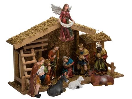 Nativity Set With Wooden Stable, 12-Piece Set Discount