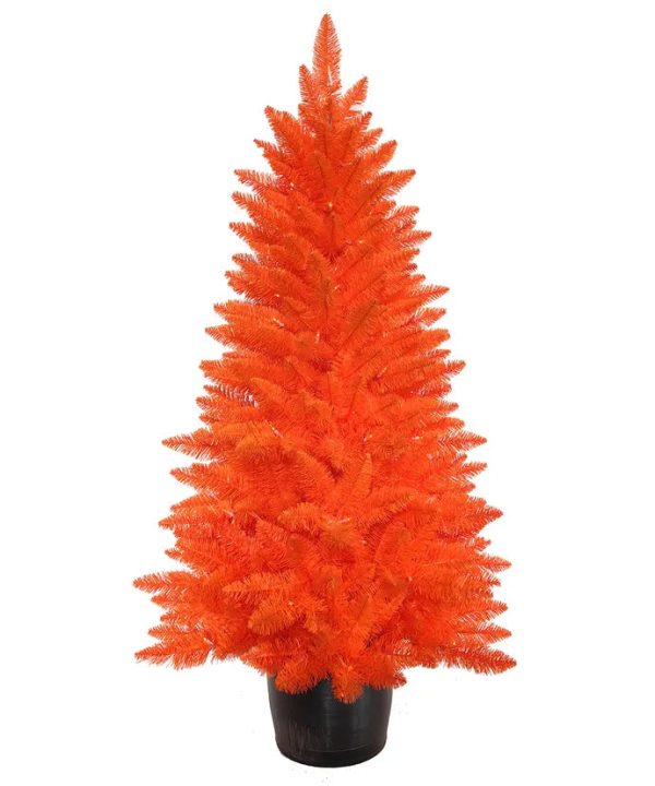 4.5  Battery Operated Pre-Lit Halloween Orange Potted Tree With Orange LED Lights For Discount