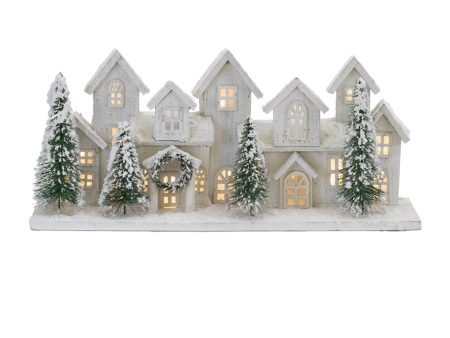 LED Houses 23 L x 10 H Wood PVC w USB Cord (or Batterie Powered) on Sale