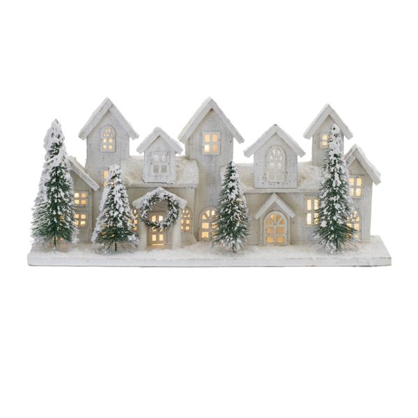 LED Houses 23 L x 10 H Wood PVC w USB Cord (or Batterie Powered) on Sale