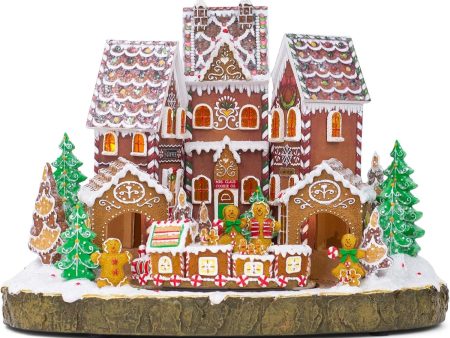 LED Gingerbread Musical House W  Rotating Train, 10.25 H Online Sale