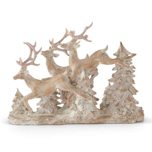 15.25  Resin Tan Whitewashed 3 Prancing Reindeer For Sale