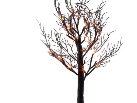 24  Battery Operated Pre-Lit Orange LED Black Glittered Tabletop Tree Online