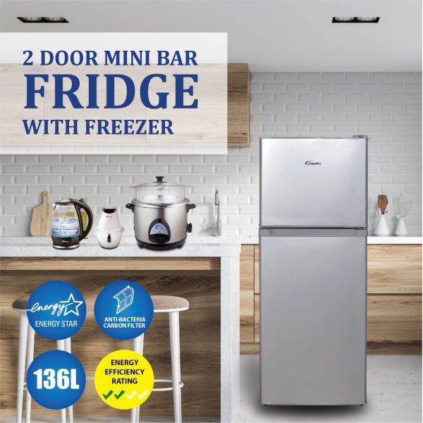 135L 2 Door Mini Bar Fridge with Freezer (PPF136) Online