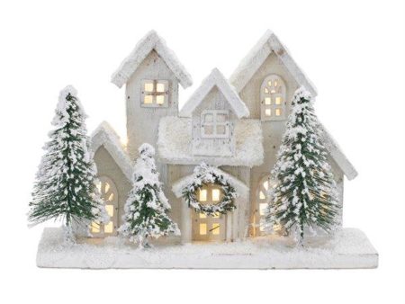 LED Houses 12.5 L x 8 H Wood, w USB Cord or Batterie Powered Sale