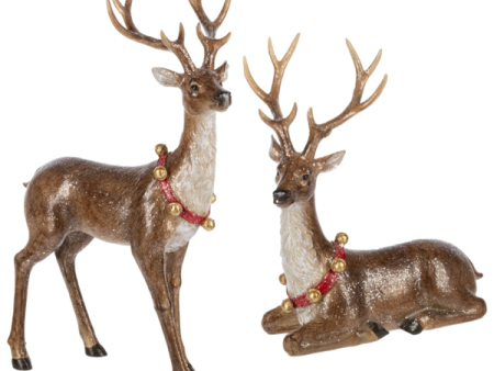 Deer w Bell Wreath Figurine (Set of 2) Fashion