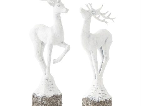 Set of 2 Resin Antique Silver and White Reindeer Hot on Sale