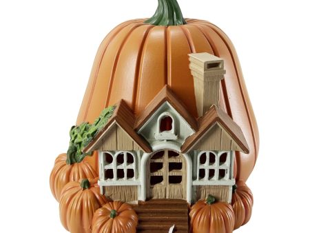 Hand Painted Pumpkin Village House w Beige House Cheap