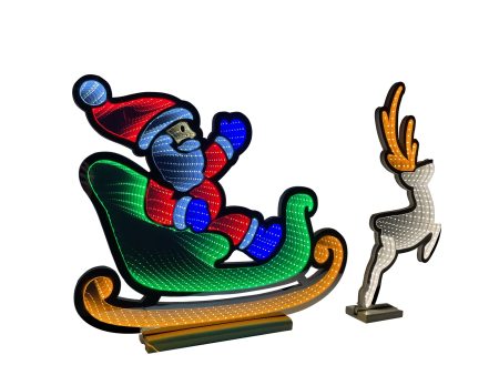 Infinity Christmas Sleigh With Santa And Deer With Wooden Base (30 ) Hot on Sale