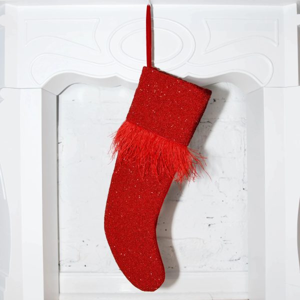 Feather Christmas - Fully Beaded Metallic Red Stocking (ITES x Sami Riccioli) Online now