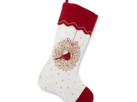 17.5  Cardinal Wreath Stocking w Sequins on Sale