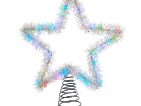 12  55-Light RGB LED Silver Tinsel Star Treetop Cheap