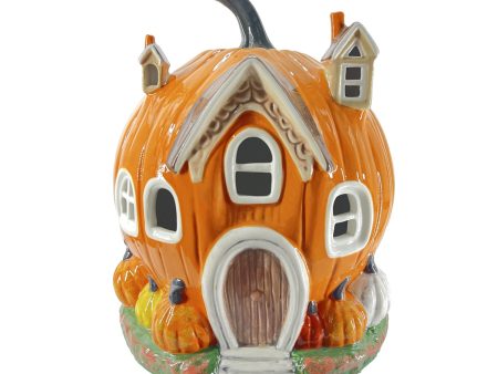 Hand Painted Porcelain Pumpkin Village House w Gabled Windows Online