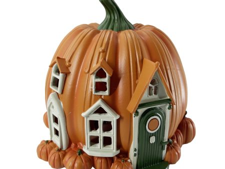 Hand Painted Pumpkin Village House w Green Door Supply